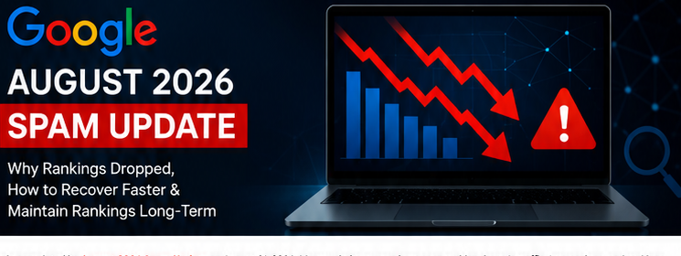 Google August 2026 Spam Update ranking drop and recovery illustration